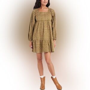 Universal Thread Olive Balloon Long Sleeve Shift Floral Midi Dress